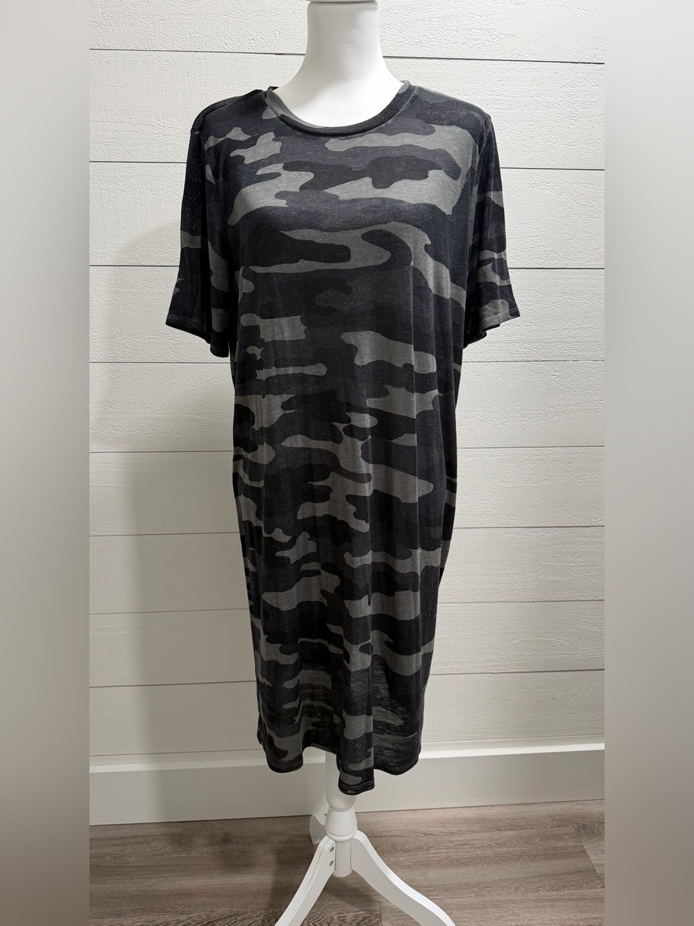 Lucky Brand Black and Gray Camo T-Shirt Dress